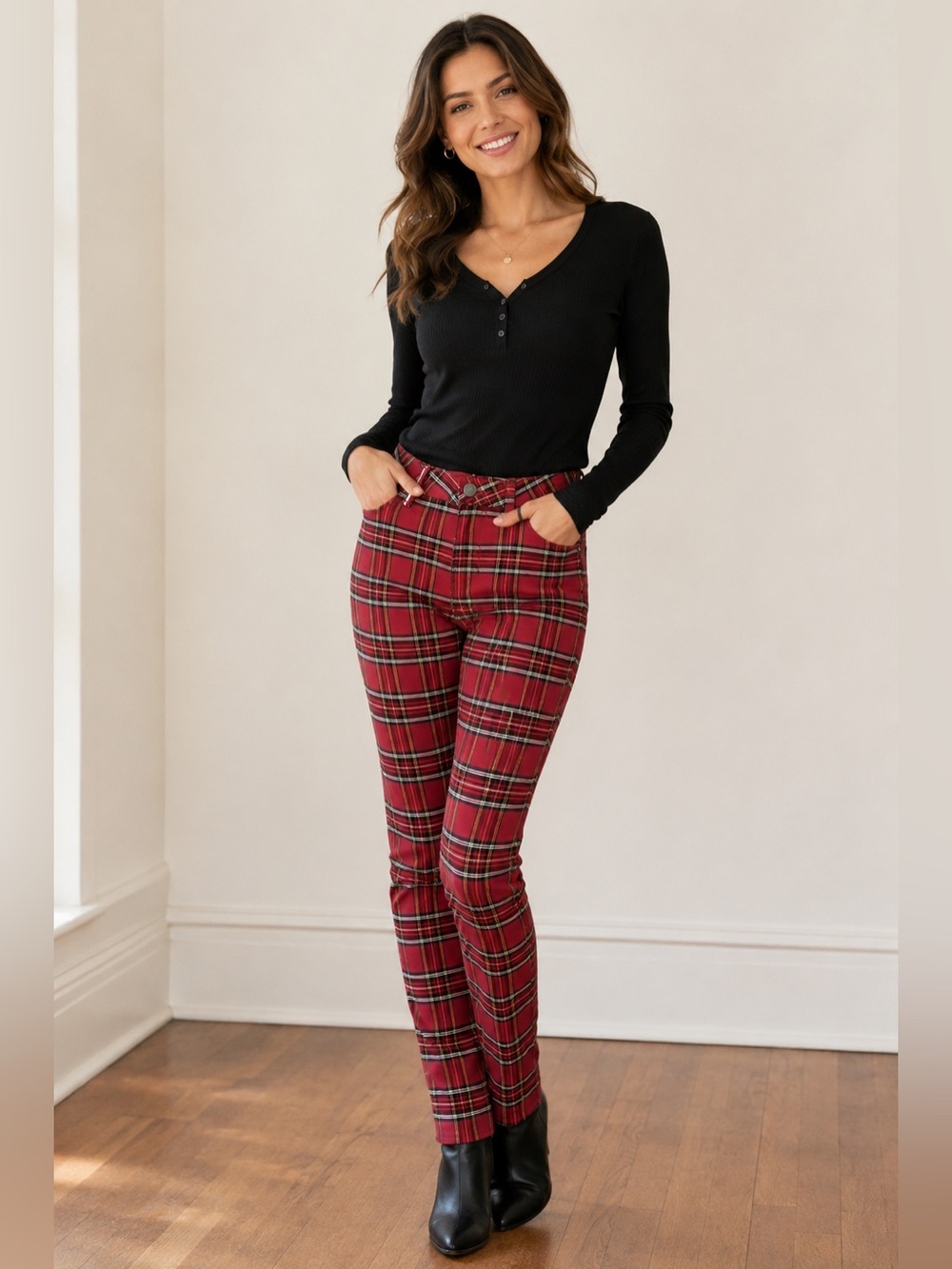 Tommy Hilfiger Women’s Red Tartan Punk Preppy Grunge Skinny Ankle Pants Size 2